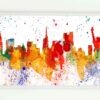 NY pano magnet manhattan red splash, Plastic New York panoramic fridge magnet with watercolour painting of New York skyline, Statue of Liberty, Empire State Building, Chrysler Building, Louisa E. Taylor