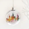 New York Christmas Bauble Plastic green watercolour of NY Skyline - Images On New York Christmas Bauble Plastic green watercolour of NY Skyline, New York plastic Christmas Bauble, watercolour paintings of New York, Empire State building, Statue of Liberty, New York skyline, Manhattan, New York artwork, New York painting, Louisa E. Taylor, Trump, USA