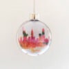 New York Christmas Bauble Plastic red watercolour of NY Skyline - Images On New York Christmas Bauble Plastic green watercolour of NY Skyline, New York plastic Christmas Bauble, watercolour paintings of New York, Empire State building, Statue of Liberty, New York skyline, Manhattan, New York artwork, New York painting, Louisa E. Taylor, Trump, USA