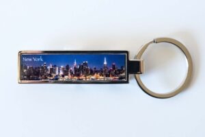 New Yorker metal keyring bottle opener, New York Metal Keyring, New York Bottle Opener, New York Photo gift product, New York souvenir, New York skyline, Sunset photograph of Manhattan, Midtown Manhattan, Hudson River, New York Panoramic, I Love New York, Trump, USA