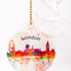 London Metal Christmas Bauble big ben, London eye, parliament, London Splash design, Louisa E. Taylor, London Eye, Houses of Parliament, Big Ben, Watercolour painting, Christmas decoration, London gift product, double sided metal Christmas bauble